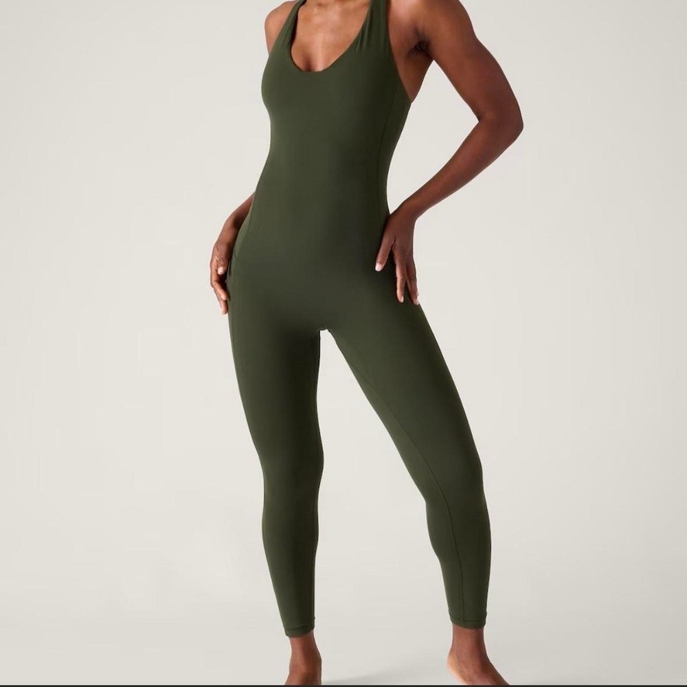 ATHLETA Yoga‎ Bodysuit Jumpsuit Womens Small Green Transend Bodycon Athletic